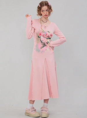 American long sleeves slim knit bottom Dress