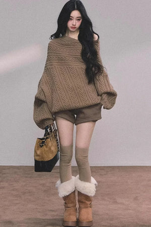 American Off-Shoulder Cable Sweater