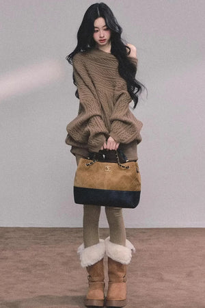 American Off-Shoulder Cable Sweater
