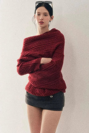 American Off-Shoulder Cable Sweater