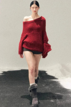 American Off-Shoulder Cable Sweater