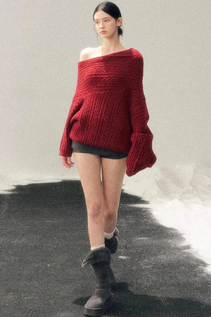 American Off-Shoulder Cable Sweater