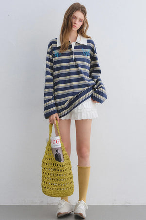 American Patchwork Striped Polo Blouse