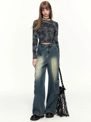 American Retro Camo Alphabet Slim Top
