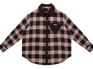 American retro casual love plaid long sleeve Shirt