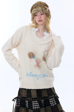 American Retro Cat Plush Sweater