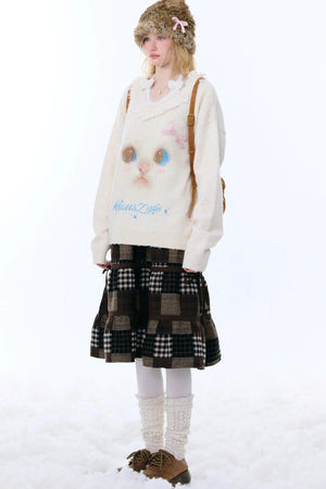 American Retro Cat Plush Sweater