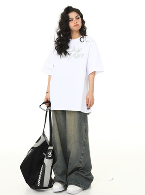 American Retro Embroidery Short Sleeve Top