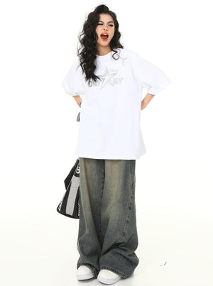 American Retro Embroidery Short Sleeve Top