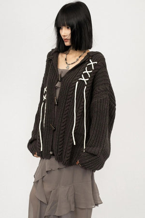 American Retro Knitted Hooded Cardigan
