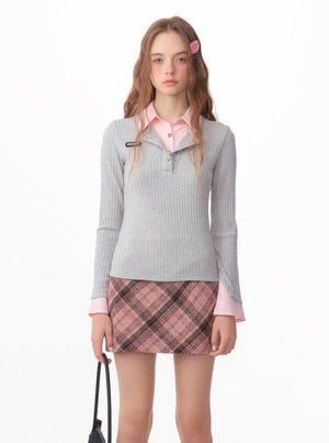 american retro leeve fake two-piece top