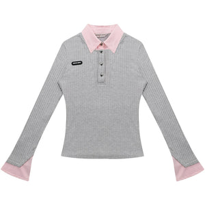 american retro leeve fake two-piece top