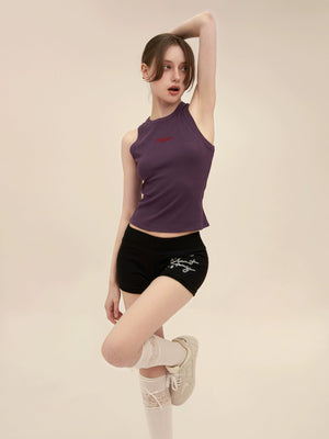 American Retro Letter Print Cotton Shorts Pants