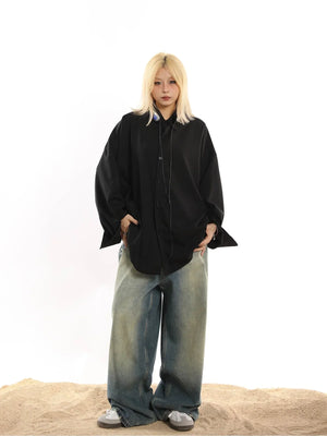 American Retro Loose Drap Solid Color Shirt