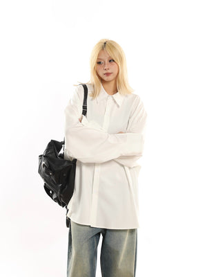 American Retro Loose Drap Solid Color Shirt
