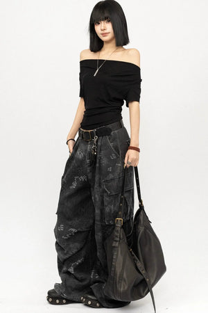 American Retro Off-Shoulder T-Shirt
