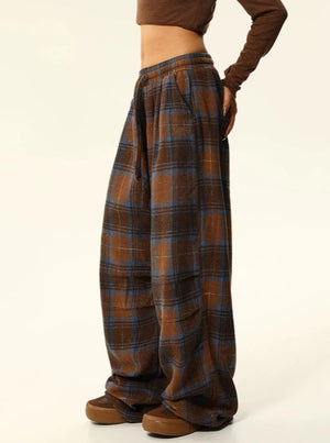 American retro plaid casual pants