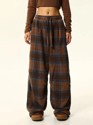 American retro plaid casual pants
