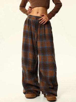 American retro plaid casual pants