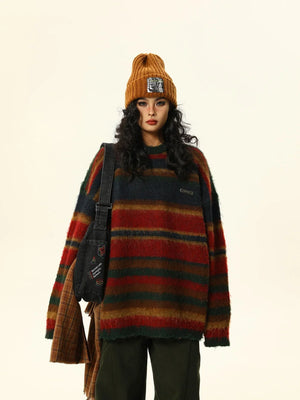 American Retro Stripes Loose Knit Tops