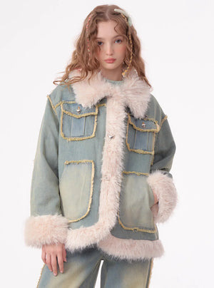 American retro thickened denim jacket