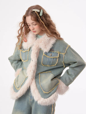 American retro thickened denim jacket