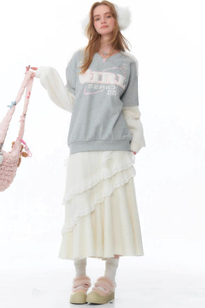 American Retro V-Neck Velvet Sweatshirt
