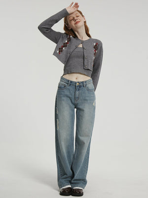 American retro washed lace pants