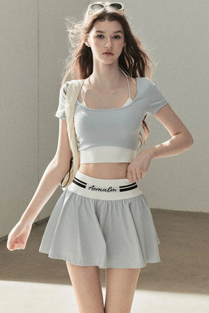 American Style Sports Crop Top & Short Skirt Set-Up
