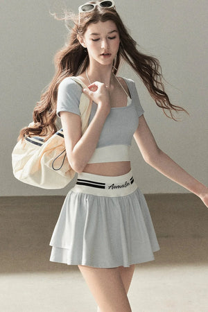 American Style Sports Crop Top & Short Skirt Set-Up