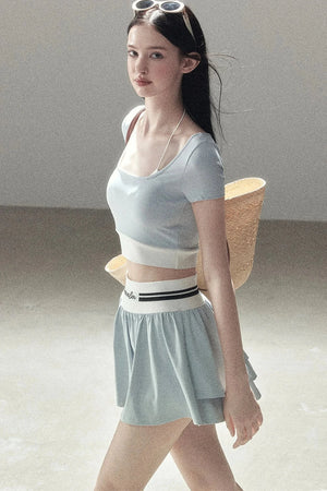 American Style Sports Crop Top & Short Skirt Set-Up