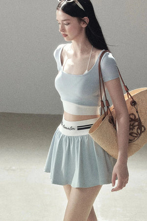 American Style Sports Crop Top & Short Skirt Set-Up