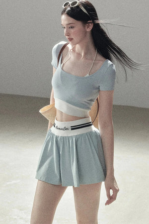 American Style Sports Crop Top & Short Skirt Set-Up