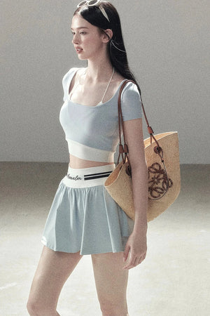 American Style Sports Crop Top & Short Skirt Set-Up