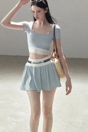 American Style Sports Crop Top & Short Skirt Set-Up