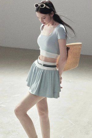 American Style Sports Crop Top & Short Skirt Set-Up