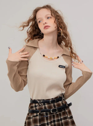 American vintage polo U neck long sleeve T-shirt