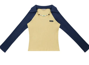 American vintage polo U neck long sleeve T-shirt