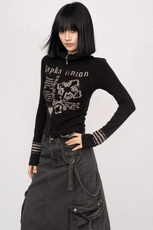 American Vintage Spice Monogram Black Long Sleeve Top