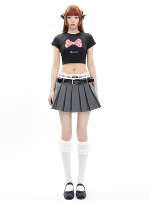 American waist slim pleated mini skirt
