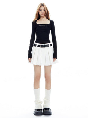 American waist slim pleated mini skirt