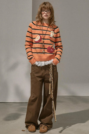 Apple Striped Crew Neck Top