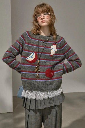 Apple Striped Crew Neck Top
