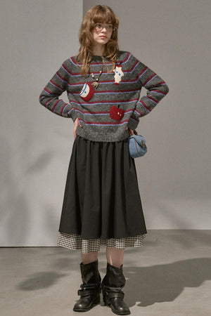 Apple Striped Crew Neck Top
