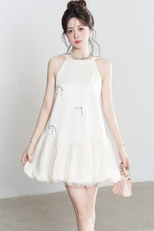 Apricot Halter Mesh Dress