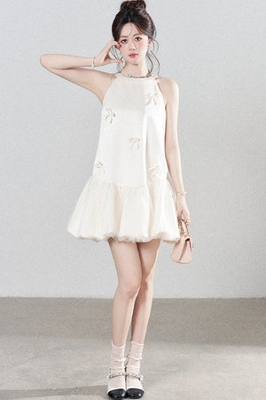 Apricot Halter Mesh Dress