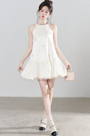 Apricot Halter Mesh Dress