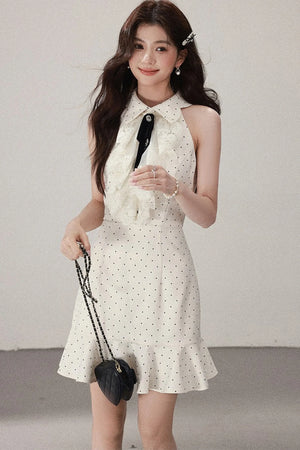 Apricot Polka Dot Lace Dress