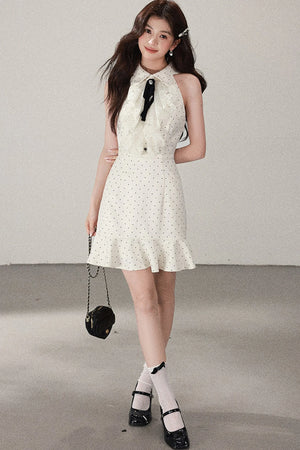 Apricot Polka Dot Lace Dress