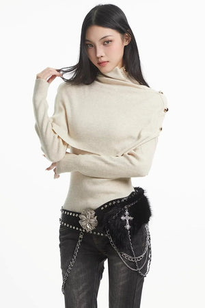 Apricot Turtleneck Knit Sweater